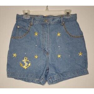 Vintage 90s High Waist Mom Jean Shorts Coastal Retro Nautical | Vtg Size 11/12